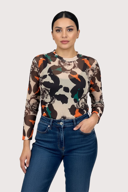 Mesh Blouse Animal Print